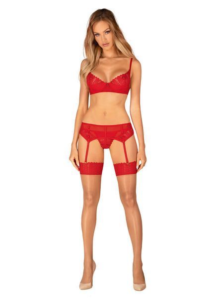 Комплект Obsessive Ingridia 3-pcs set XL/2XL, красный, бюстгальтер, стринги, пояс SO9035 фото