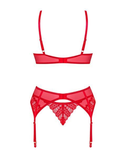 Комплект Obsessive Ingridia 3-pcs set XL/2XL, красный, бюстгальтер, стринги, пояс SO9035 фото