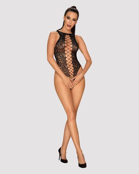 Ажурный бодистокинг с эффектом шнуровки Obsessive B129 teddy black S/M/L, черный, с доступом SO7213 фото