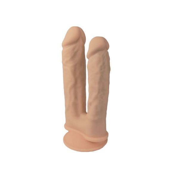 Двойной фаллоимитатор с вибрацией SilexD Double Gusto Vibro Flesh (Model 1 size 8" & 7") + LRS, диаметр 4,5 см и 3,7 см SO8209 фото
