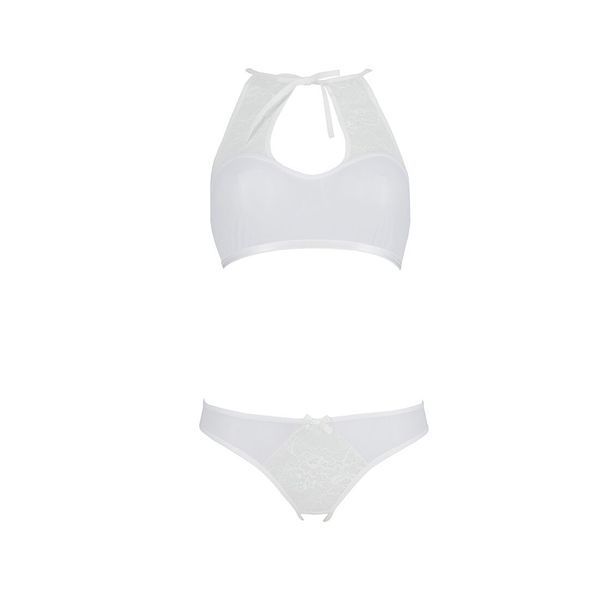 Комплект из бра, трусиков с ажурным декором и открытым шагом Passion URSULA SET XXL/XXXL, white SO5846 фото
