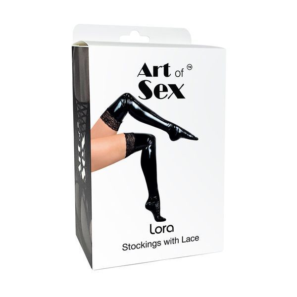 Сексуальные виниловые чулки Art of Sex - Lora с кружевом, размер L, цвет черный SO7346 фото