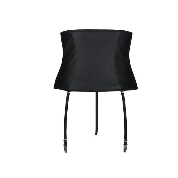 Пояс-корсет из экокожи Passion CELINE SET XXL/XXXL, black шнуровка, съемные пажи для чулок, стринги SO6411 фото