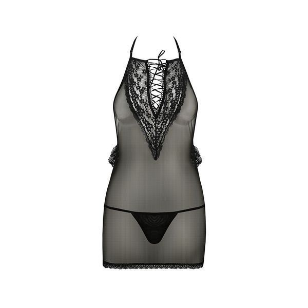 Сорочка прозрачная приталенная Passion ERZA CHEMISE S/M, black, трусики PS26005 фото