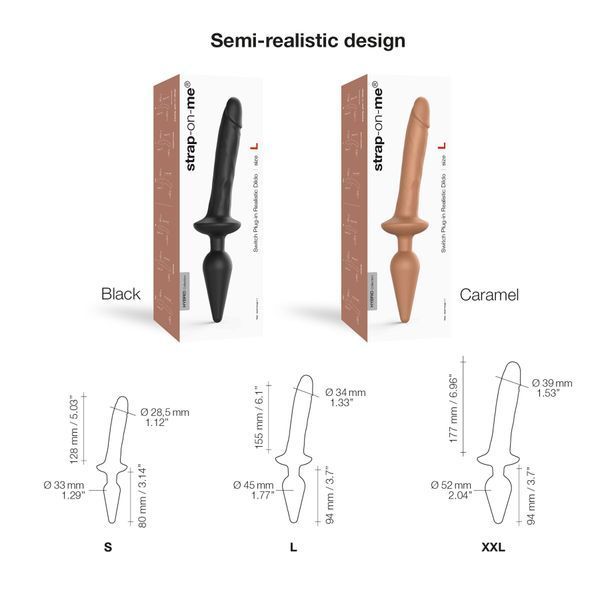 Анальная пробка с дилдо 2в1 Strap-On-Me SWITCH PLUG-IN REALISTIC DILDO Black XXL, диаметр 5,2/3,9 см SO6830 фото