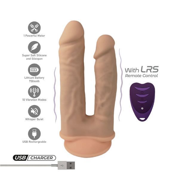 Двойной фаллоимитатор с вибрацией SilexD Double Gusto Vibro Flesh (Model 1 size 8" & 7") + LRS, диаметр 4,5 см и 3,7 см SO8209 фото