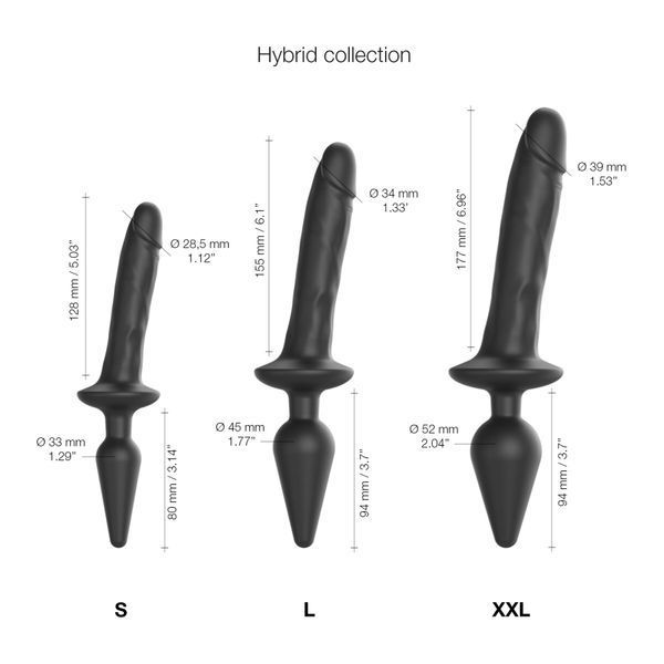 Анальная пробка с дилдо 2в1 Strap-On-Me SWITCH PLUG-IN REALISTIC DILDO Black XXL, диаметр 5,2/3,9 см SO6830 фото