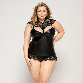 Латексный комплект белья JSY &laquo;Страстная Ирис&raquo; Plus Size, Black, корсет, стринги, кружево SO8383 фото