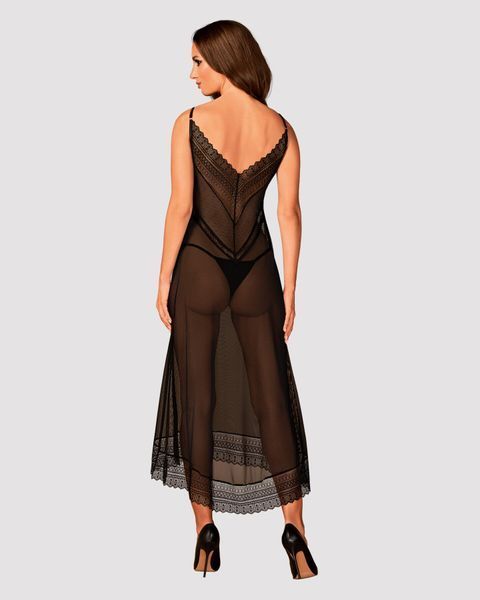 Напівпрозора довга сорочка Obsessive Estiqua chemise XL/2XL, чорний, асиметричний крій SO7264 фото