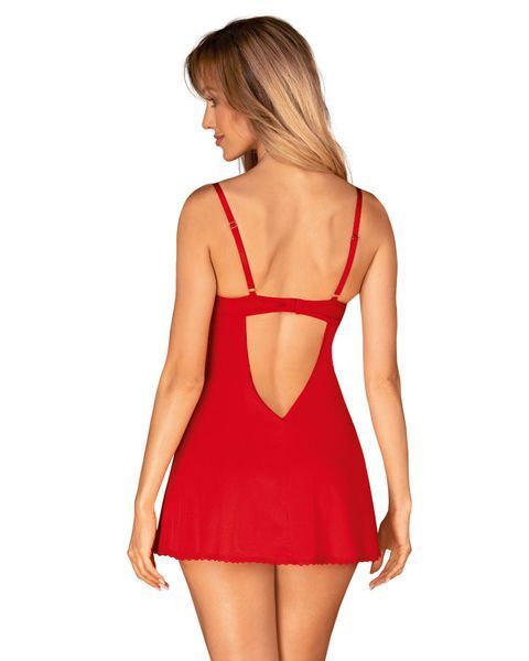 Пеньюар Obsessive Ingridia chemise & thong XS/S, красный, сорочка, стринги SO9036 фото