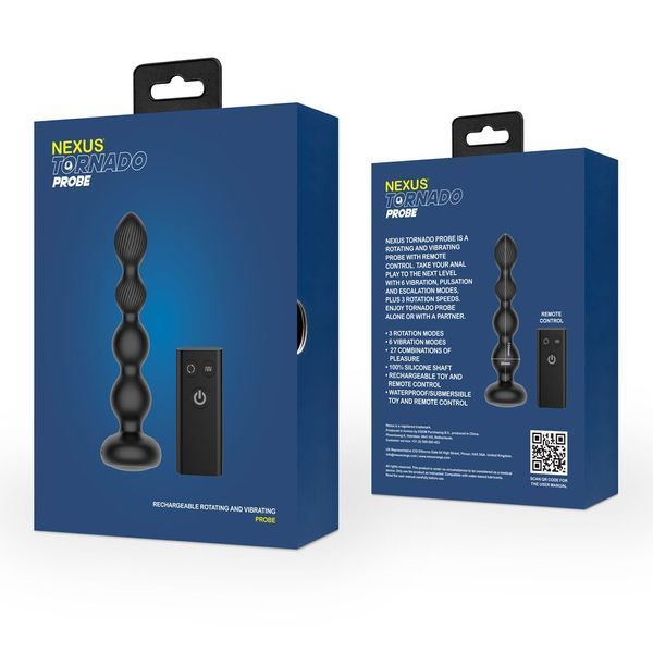 Анальный виброротатор Nexus Tornado Probe Edition, диаметр 3,5 см, вибрация + ротация, пульт ДУ SO9862 фото