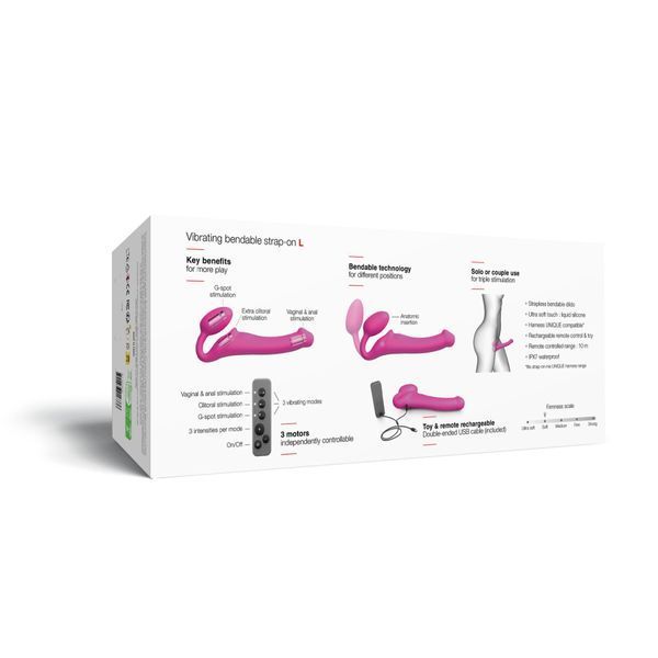 Безремневой страпон с вибрацией Strap-On-Me Vibrating Fuchsia L, диаметр 3,7 см, пульт ДУ, регулируемый SX2572 фото