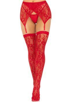 Комплект Leg Avenue Lace thigh highs & garterbelt, One Size, червоний, панчохи та пояс з пажами SX1060 фото