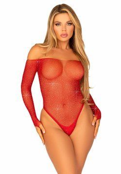 Сетчатое боди со стразами Leg Avenue Crystalized fishnet bodysuit Red One Size SO9138 фото
