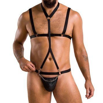Комплект чоловічої білизни зі стреп Passion 039 SET ANDREW XXL/XXXL Black, стринги, шлейки SO7590 фото