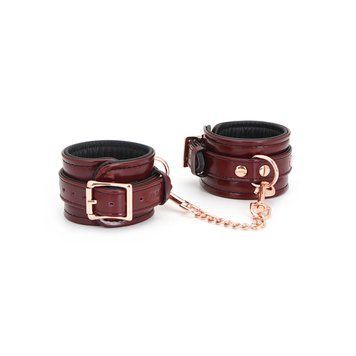 Кожаные наручники Liebe Seele Wine Red Wrist Cuffs, съемная цепочка-крепление SO9452 фото
