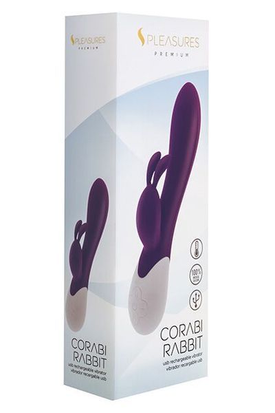 Вибратор-кролик S Pleasures Premium Corabi Rabbit, фиолетовый, ушки для клитора, 16 режимов, нагрев SX1616 фото