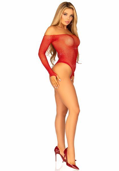Сетчатое боди со стразами Leg Avenue Crystalized fishnet bodysuit Red One Size SO9138 фото