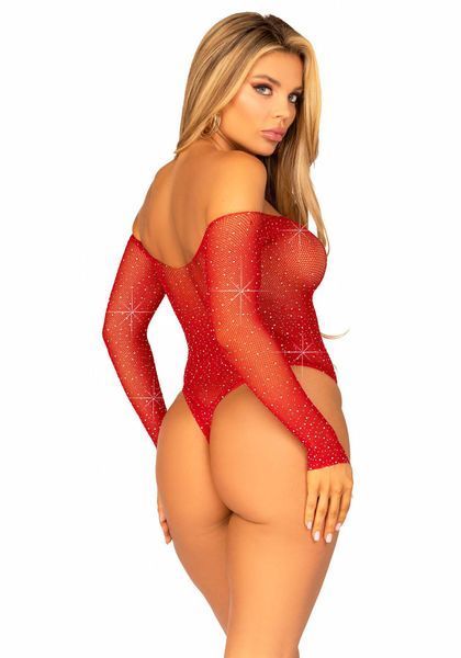 Сетчатое боди со стразами Leg Avenue Crystalized fishnet bodysuit Red One Size SO9138 фото