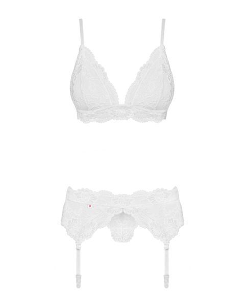 Кружевной комплект белья Obsessive 810-SEG-2 S/M White, бюстгальтер, стринги, пояс для чулок SO7165 фото