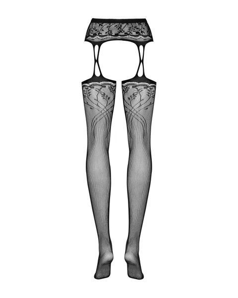 Чулки-стокинги с растительным рисунком Obsessive Garter stockings S206 black S/M/L черные, имитация SO7265 фото