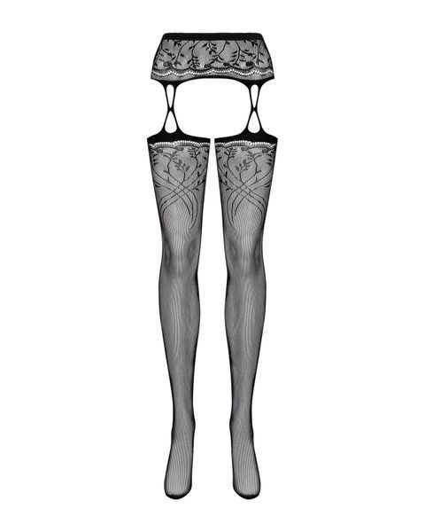 Чулки-стокинги с растительным рисунком Obsessive Garter stockings S206 black S/M/L черные, имитация SO7265 фото