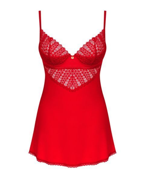 Пеньюар Obsessive Ingridia chemise & thong M/L, красный, сорочка, стринги SO9037 фото