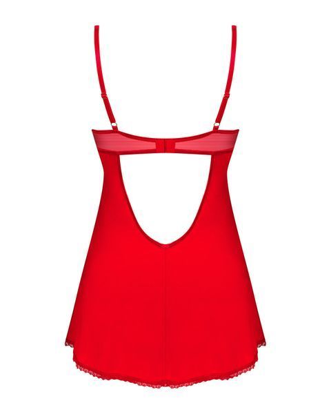 Пеньюар Obsessive Ingridia chemise & thong M/L, красный, сорочка, стринги SO9037 фото