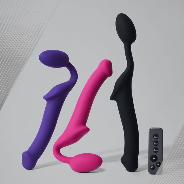 Безремінний страпон з вібрацією Strap-On-Me Vibrating Fuchsia XL, діам. 4,7см, пульт ДК, регульований SX2573 фото