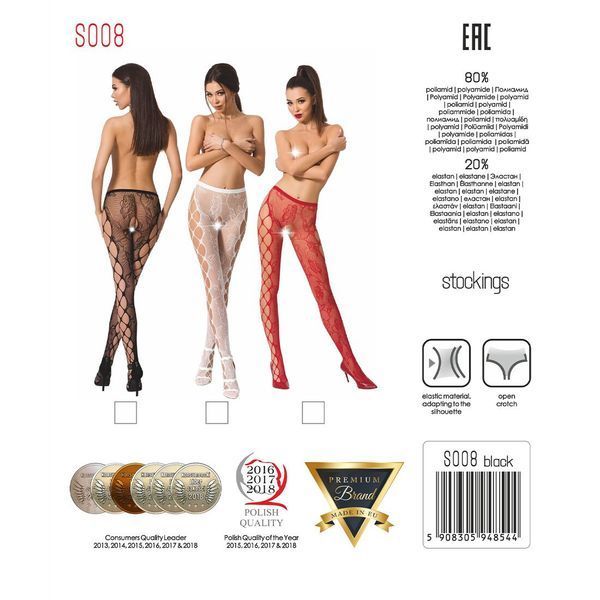 Эротические колготки-бодистокинг Passion S008 red, ажурные колготки с вырезом и лампасами-сеткой PSS008R фото