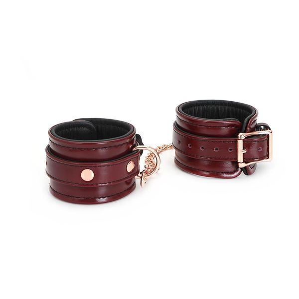 Кожаные наручники Liebe Seele Wine Red Wrist Cuffs, съемная цепочка-крепление SO9452 фото