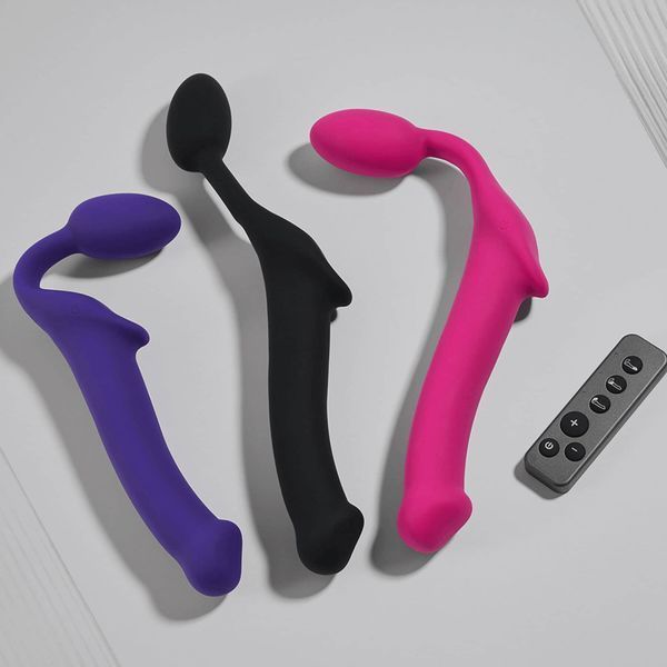 Безремінний страпон з вібрацією Strap-On-Me Vibrating Fuchsia XL, діам. 4,7см, пульт ДК, регульований SX2573 фото