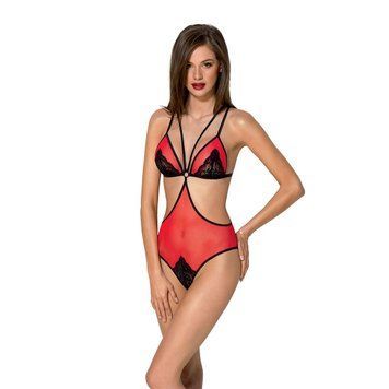 Полупрозрачное боди с кружевом Passion PEONIA BODY S/M red SO8461 фото