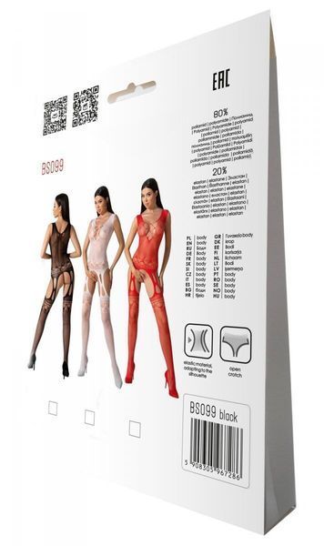 Бодістокінг з плетінням на грудях Passion BS099 One Size, black, відкритий доступ, імітація підв&rsquo;язо SO8938 фото