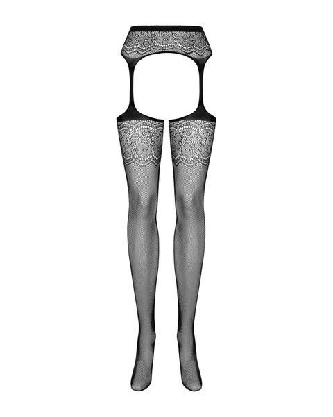 (SALE) Сітчасті панчохи-стокінги з квітковим малюнком Obsessive Garter stockings S207 S/M/L,чорні, імітація SO7266 фото