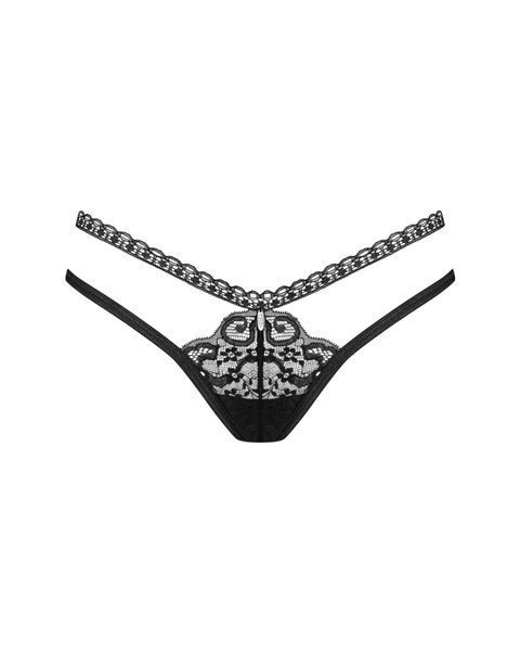 Трусики-стринги Obsessive Blomentis thong, XL/2XL, черные, кружевные, боковинки &mdash; двойные полосочки SX1038 фото