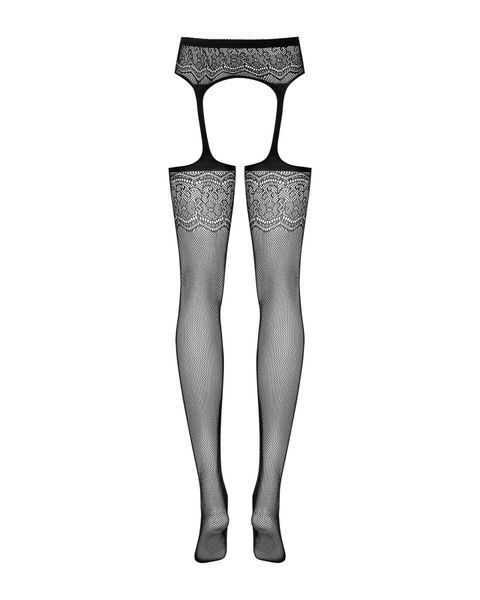 (SALE) Сітчасті панчохи-стокінги з квітковим малюнком Obsessive Garter stockings S207 S/M/L,чорні, імітація SO7266 фото