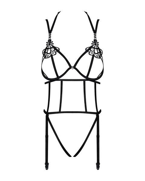 Боді зі стреп із доступом Obsessive Badossa crotchless teddy L/XL, чорний SO7216 фото