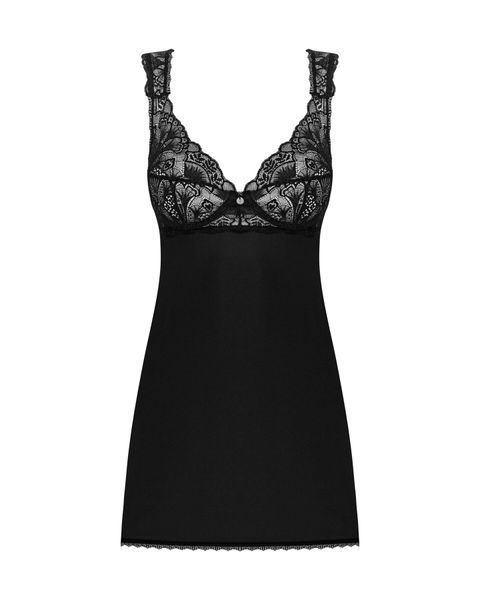 Сорочка бэби-долл с кружевом на груди Obsessive Donna Dream babydoll XL/2XL Black, стринги SO8632 фото