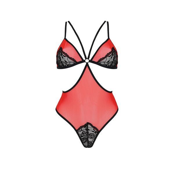 Полупрозрачное боди с кружевом Passion PEONIA BODY S/M red SO8461 фото