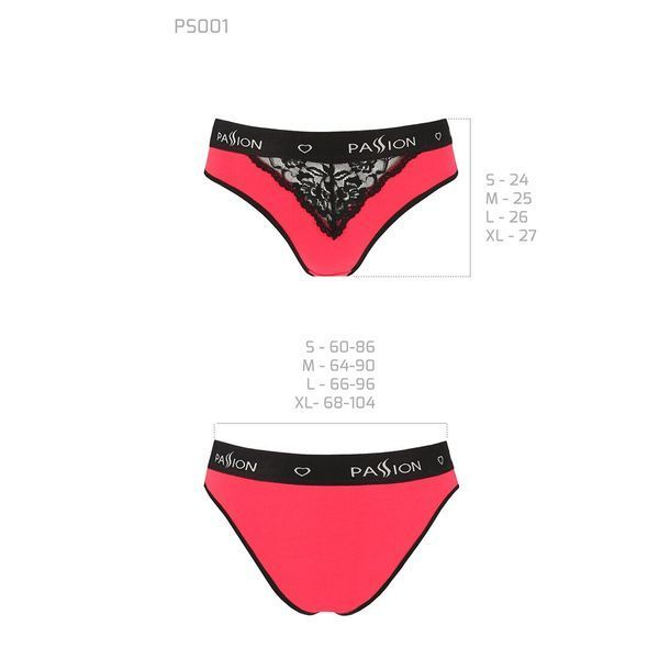 Трусики с широкой резинкой и кружевом Passion PS001 PANTIES XL, red-black SO4170 фото