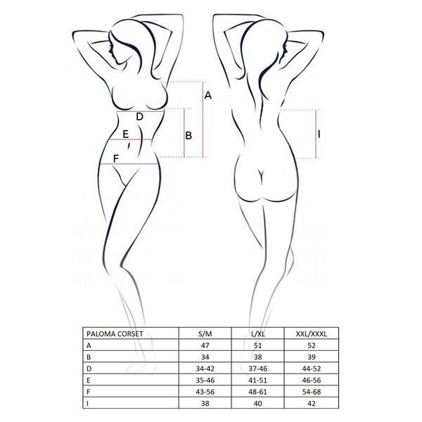 Корсет-сорочка с пажами Passion PALOMA CORSET XXL/XXXL, white, трусики, полупрозрачный EL13303 фото