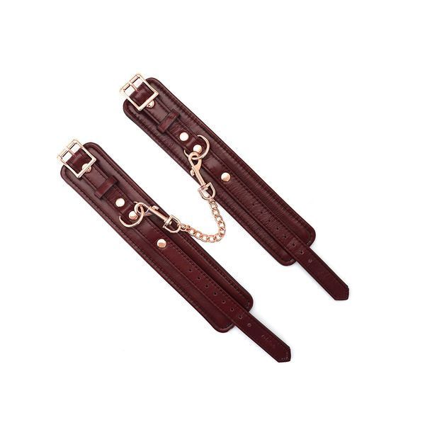 Кожаные поножи Liebe Seele Wine Red Ankle Cuffs, съемная цепочка-крепление SO9453 фото