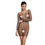 Бодистокинг-платье с глубоким воротом Passion BS093 black, длинные рукава SO6397 фото