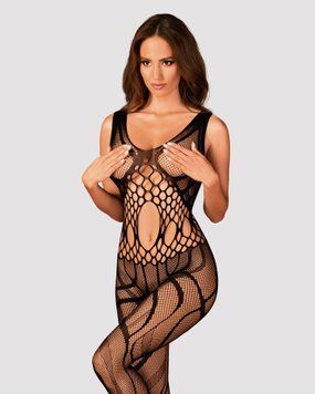 Сетчатый бодистокинг с вырезами и рисунком Obsessive Bodystocking G328 S/M/L, черный, комбинезон SO7249 фото