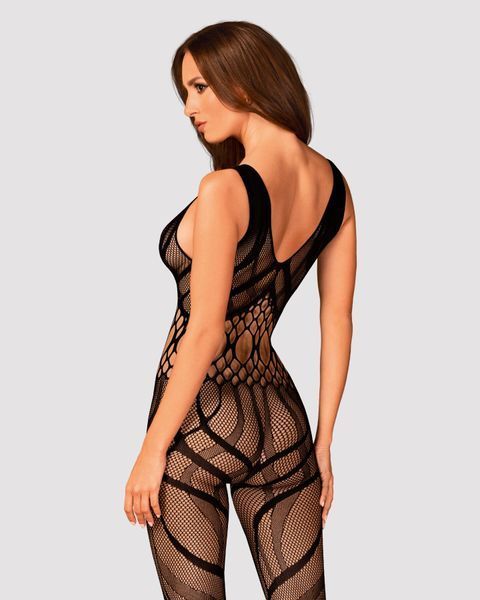 Сітчастий бодістокінг з вирізами та малюнком Obsessive Bodystocking G328 S/M/L, чорний, комбінезон SO7249 фото