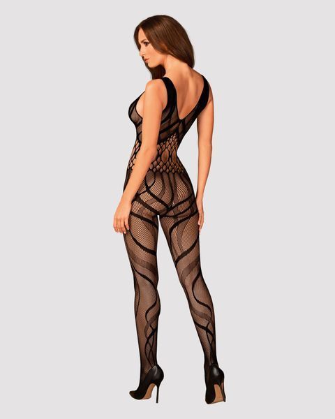 Сітчастий бодістокінг з вирізами та малюнком Obsessive Bodystocking G328 S/M/L, чорний, комбінезон SO7249 фото