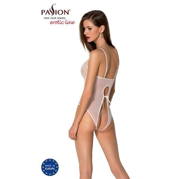 Боди с ажурным декором и открытым шагом Passion URSULA BODY L/XL, white SO5832 фото