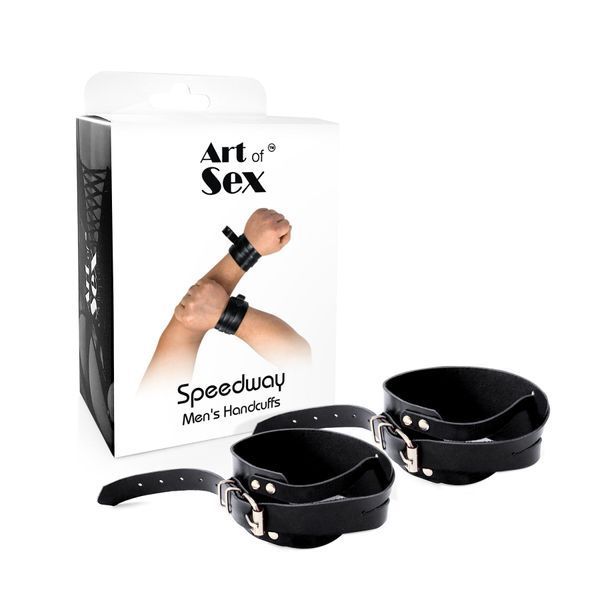 Чоловічі шкіряні наручники Art of Sex - Man Handcuffs Speedway L-2XL, колір чорний SO9999 фото