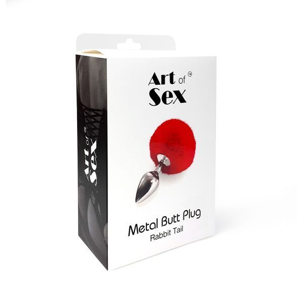 Металлическая анальная пробка М Art of Sex - Metal Butt plug Rabbit Tail Red, диаметр 3,4 см SO6963 фото